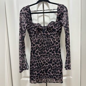 SHEIN Animal Print Long Sleeve Lightweight Lined Mini Dress Size S